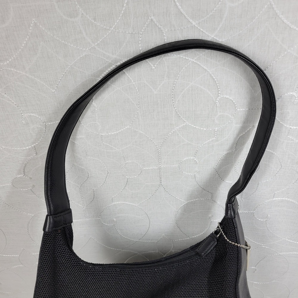 Nine West Mini Hobo Shoulder Bag Purse Black Mesh Zip Silver Logo Charm Y2K - Picture 4 of 15